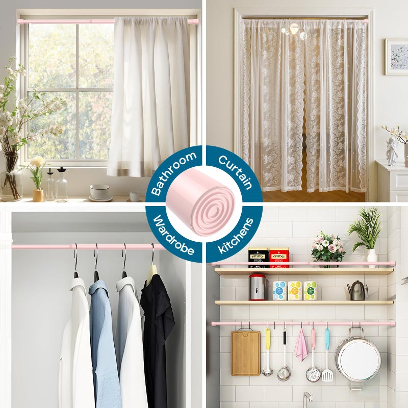 AIZESI Spring Tension Rods Adjustable Tension Curtain Rod Small Tension Rod No Drilling Expandable Spring Loaded Curtain Tension Rodï¼ˆPink,26" to 39"-2Pcs) - Image 4