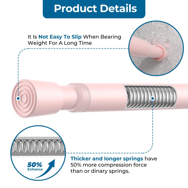 AIZESI Spring Tension Rods Adjustable Tension Curtain Rod Small Tension Rod No Drilling Expandable Spring Loaded Curtain Tension Rodï¼ˆPink,26" to 39"-2Pcs) - Image 5