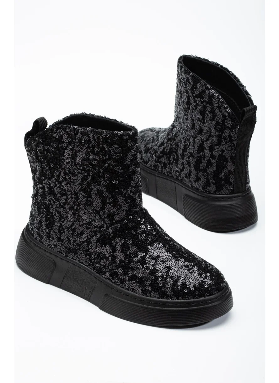 Dilimler Ayakkabı Slices Shoes Women Boots Flat Sole Black Sequined Laceless Shiny
