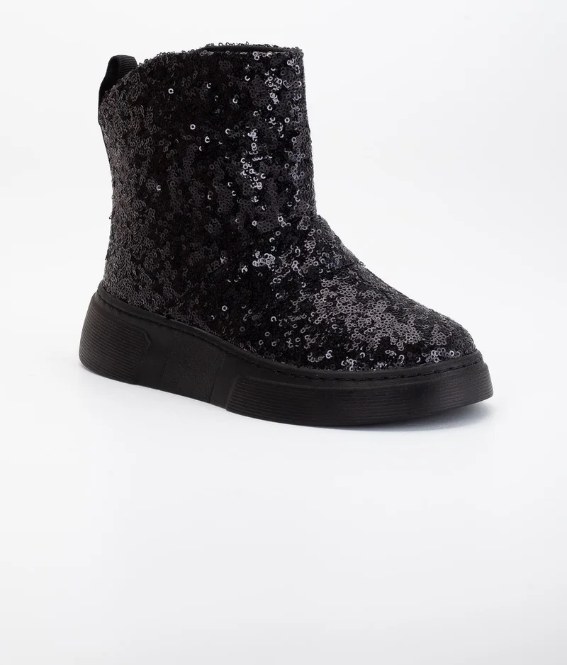 Dilimler Ayakkabı Slices Shoes Women Boots Flat Sole Black Sequined Laceless Shiny