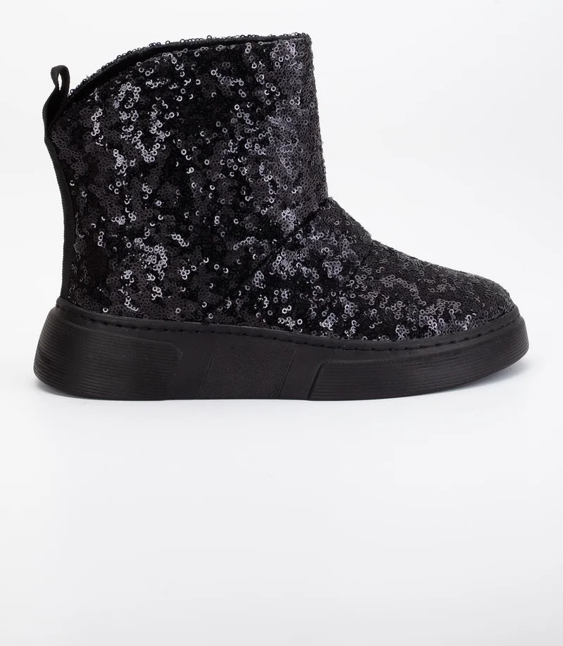 Dilimler Ayakkabı Slices Shoes Women Boots Flat Sole Black Sequined Laceless Shiny