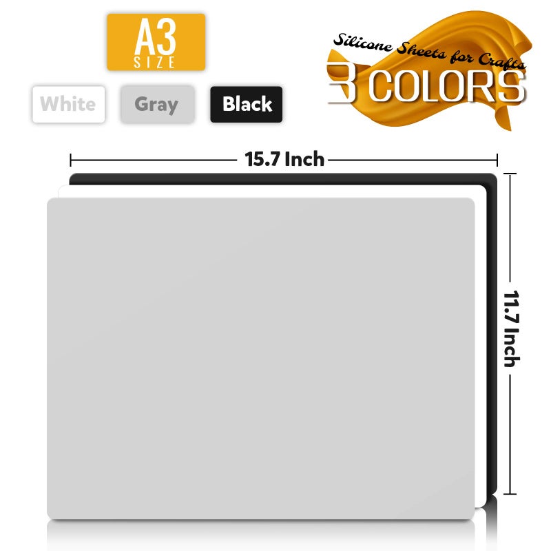 LEOBRO Silicone Mat, 3 PCS Silicone Mats for Crafts, Resin Molds, Play Dough Mat, Clay Mats, for Epoxy Resin, Crafts, Black & Light Gray & White, 15.7â€x 11.7 - Image 2