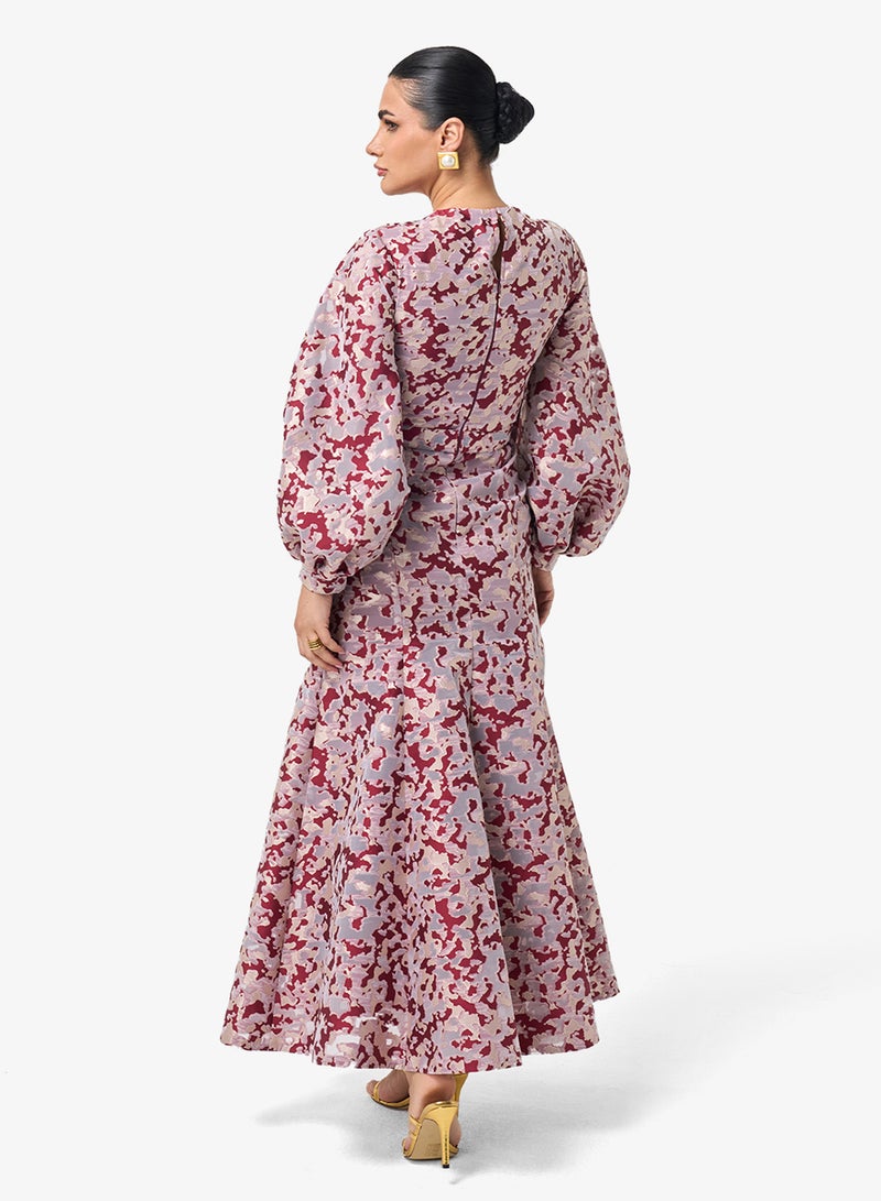 Threadz by Ajooni Printed Puff Sleeve Maxi Dress - Image 2