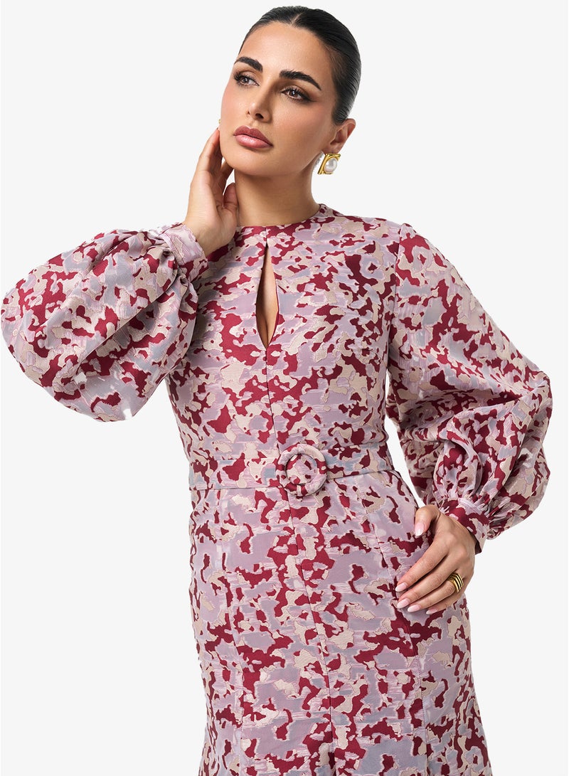 Threadz by Ajooni Printed Puff Sleeve Maxi Dress - Image 3