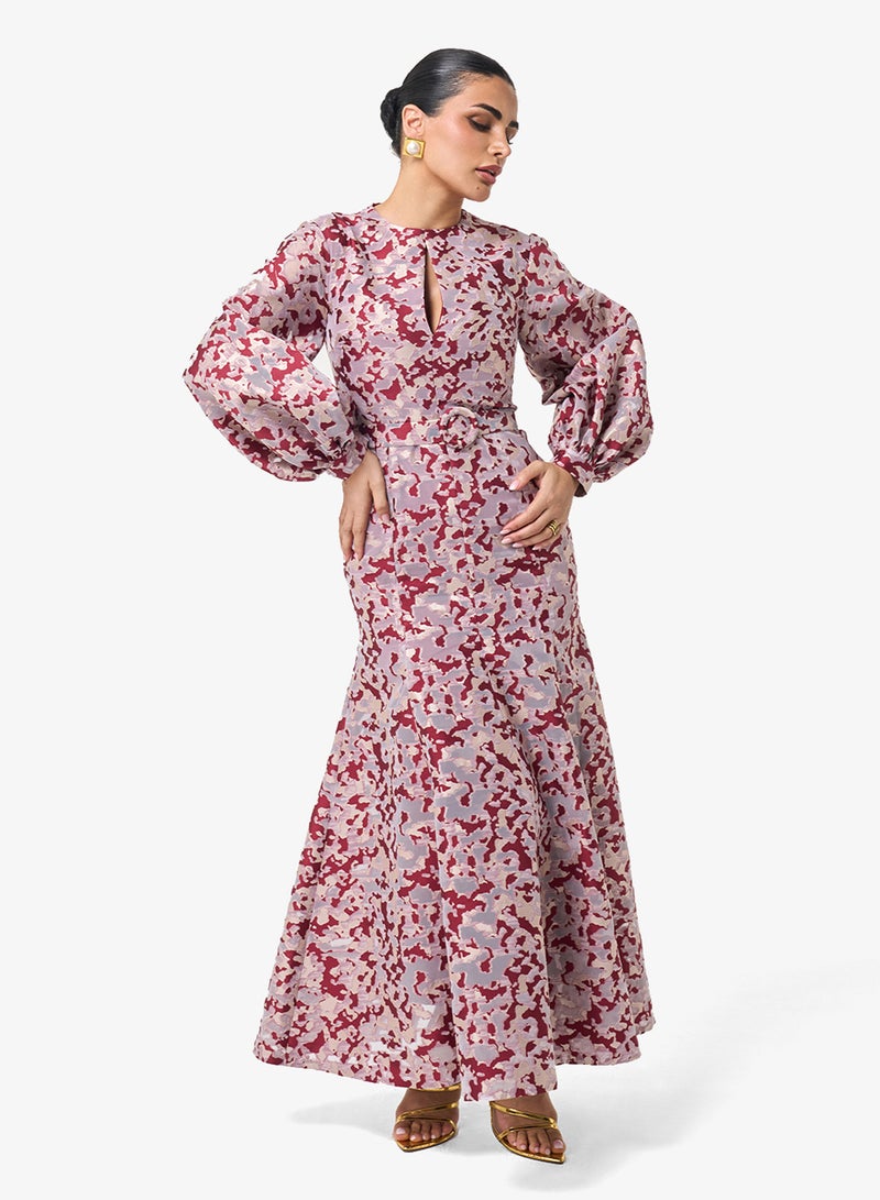 Threadz by Ajooni Printed Puff Sleeve Maxi Dress - Image 4
