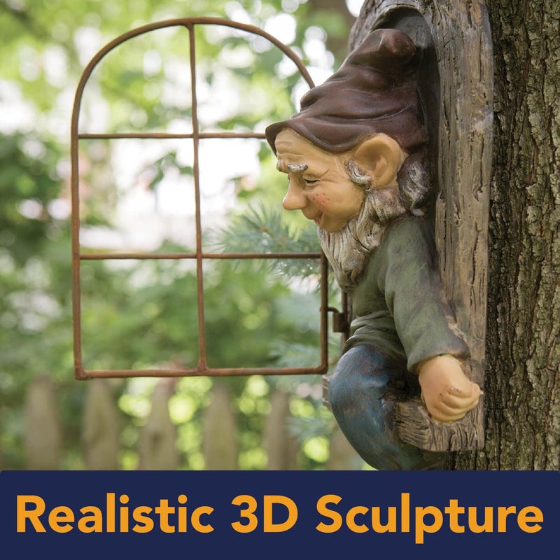 Bits and Pieces Elf Out The Window Yard Decorations Outdoor Tree Faces, 12 Inch Tree Hugger Whimsical Yard Decor, Elf, Fairy, Gnome Garden Decorations, Fun Garden Art - Image 5