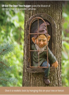 Bits and Pieces Bits and Pieces - 12-inch Elf Out The Door Tree Hugger - Yard Decorations - Whimsical Tree Sculpture - Garden Decoration - Garden Peeker Yard Art  - Image 1