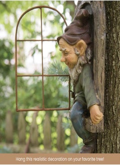 Bits and Pieces Bits and Pieces - 12-inch Elf Out The Door Tree Hugger - Yard Decorations - Whimsical Tree Sculpture - Garden Decoration - Garden Peeker Yard Art  - Image 2