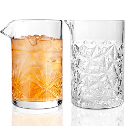 Gusnilo Cocktail Mixing Glass 24oz Crystal Bar Mixing Glass 710ml for Home Bar Set of 2