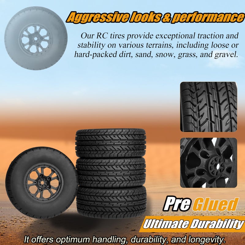 RC Station 12mm Hex RC Wheels and Tires for 4x4 2WD Traxxas Slash Arrma Senton Tires and Wheels Preglued 1/10 RC Short Course Truck Tires and Wheels OD 4.25" with Foam Inserts 4PCS for Redcat HPI HSP - Image 4