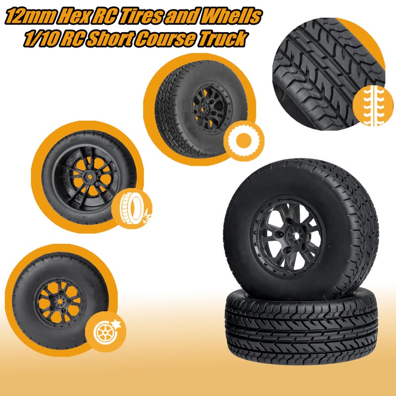 RC Station 12mm Hex RC Wheels and Tires for 4x4 2WD Traxxas Slash Arrma Senton Tires and Wheels Preglued 1/10 RC Short Course Truck Tires and Wheels OD 4.25" with Foam Inserts 4PCS for Redcat HPI HSP - Image 5