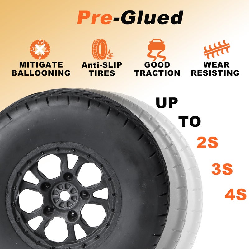 RC Station 12mm Hex RC Wheels and Tires for 4x4 2WD Traxxas Slash Arrma Senton Tires and Wheels Preglued 1/10 RC Short Course Truck Tires and Wheels OD 4.25" with Foam Inserts 4PCS for Redcat HPI HSP - Image 3