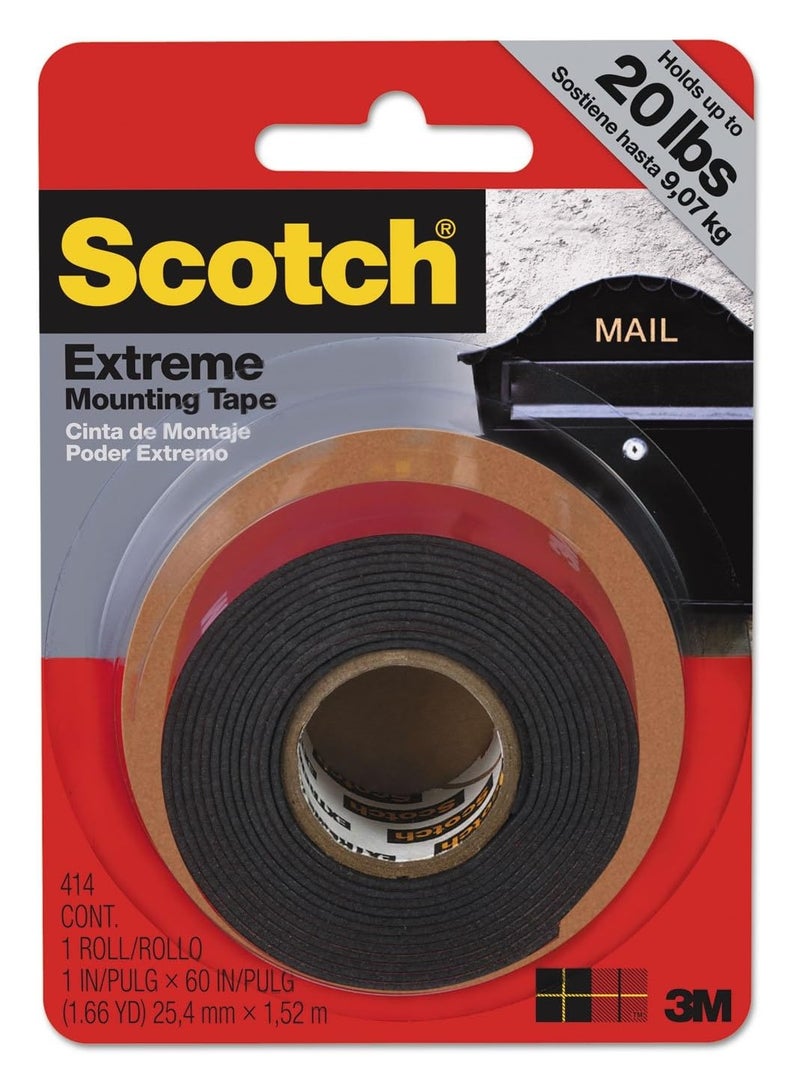 Scotch Extreme Mounting Tape – Heavy-Duty Double-Sided Adhesive, Weather-Resistant, Holds up to 20 lbs, Suitable for Various Surfaces such as Wood, Metal, and Concrete – Alternative to Nails and Screws. Scotch Mount Extreme Double-Sided Tape, Red, 414P, Pack of 1. - Image 1