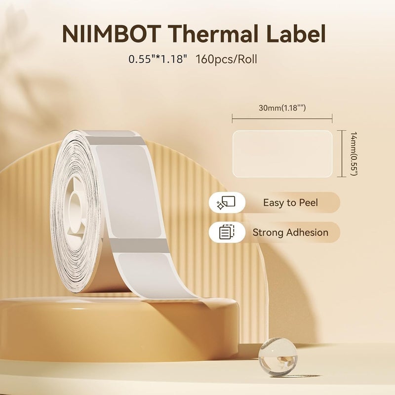 Advanced minimal build NIIMBOT Thermal Label Maker Paper 14×30mm Stickers Waterproof Tear-Resistant Self-Adhesive Replacement for D11/D110 Label Printer Office&Home 210 Labels/Roll (Transparent) Ergonomic build - Image 2
