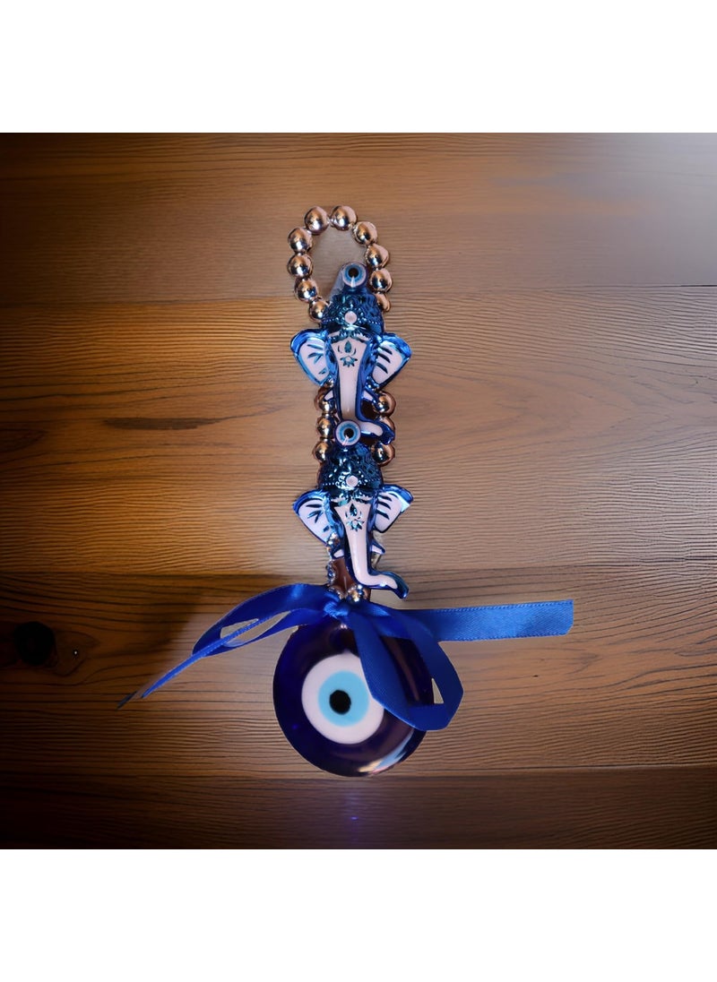 Salvus App SOLUTIONS - Salvus APP SOLUTIONS Decorative Wall Hanging Elephant with Evil Eye Protector for Car Hanging | Good Luck and Safe Travels | Perfect for Home Decor & Gifting (Blue & Silver_2 x 6.5 inch) - Image 1