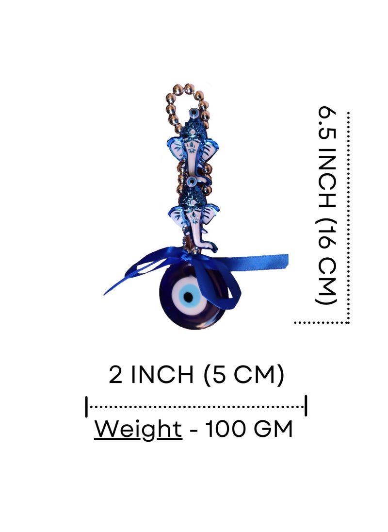 Salvus App SOLUTIONS - Salvus APP SOLUTIONS Decorative Wall Hanging Elephant with Evil Eye Protector for Car Hanging | Good Luck and Safe Travels | Perfect for Home Decor & Gifting (Blue & Silver_2 x 6.5 inch) - Image 1