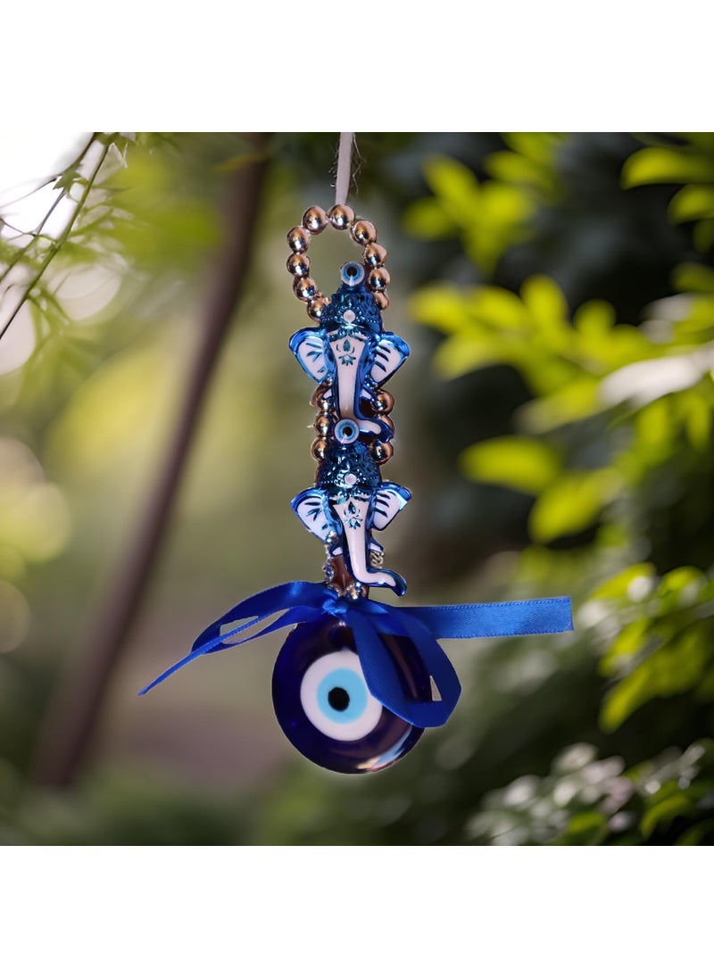 Salvus App SOLUTIONS - Salvus APP SOLUTIONS Decorative Wall Hanging Elephant with Evil Eye Protector for Car Hanging | Good Luck and Safe Travels | Perfect for Home Decor & Gifting (Blue & Silver_2 x 6.5 inch) - Image 1