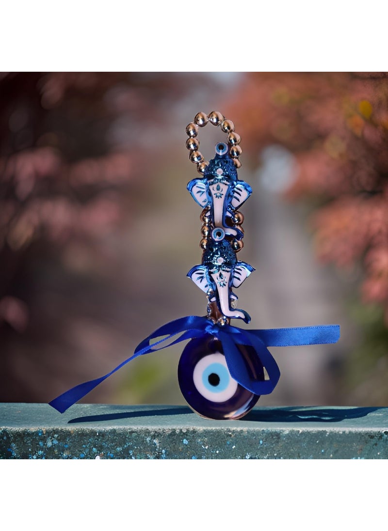 Salvus App SOLUTIONS - Salvus APP SOLUTIONS Decorative Wall Hanging Elephant with Evil Eye Protector for Car Hanging | Good Luck and Safe Travels | Perfect for Home Decor & Gifting (Blue & Silver_2 x 6.5 inch) - Image 1