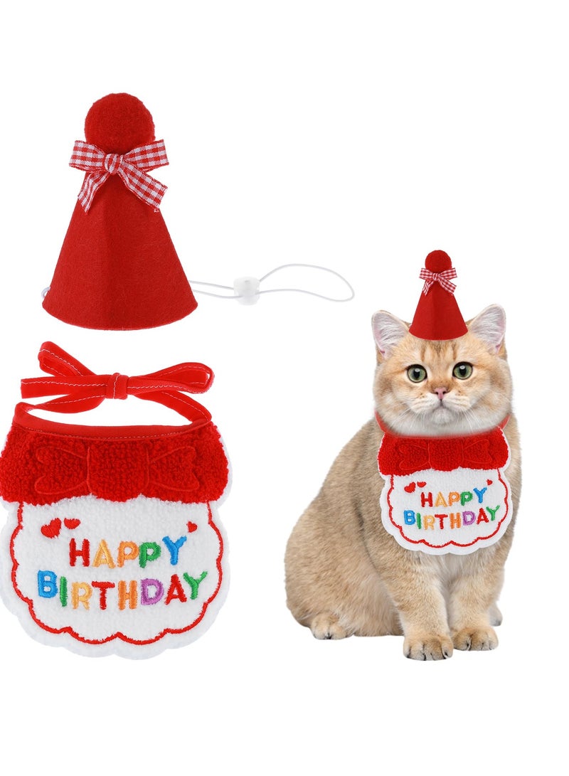 2 Piece Pet Birthday Hat and Scarf Set for Dogs and Cats, Perfect Party Accessories for Pets in Red - Image 1