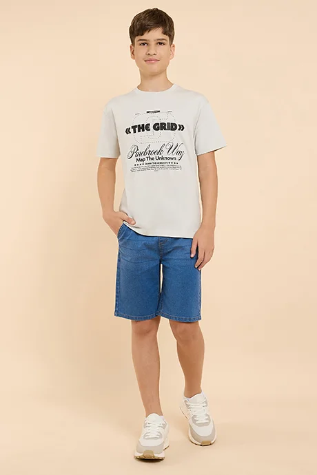 أر أند بي Printed T-Shirt with Crew Neck and Short Sleeves