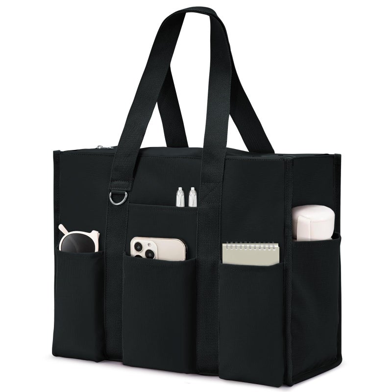 Becokan Large Tote Bag for Women Waterproof with 12 Pockets Top Zipper Closure Utility Teacher Nurse Bags for Work School - Image 1