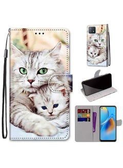 HuHa Case Cover For OPPO A72 5G / A73 5G / A53 5G Coloured Drawing Cross Texture Horizontal Flip PU Leather Case with Holder & Card Slots & Wallet & Lanyard Big Cat Holding Kitten 