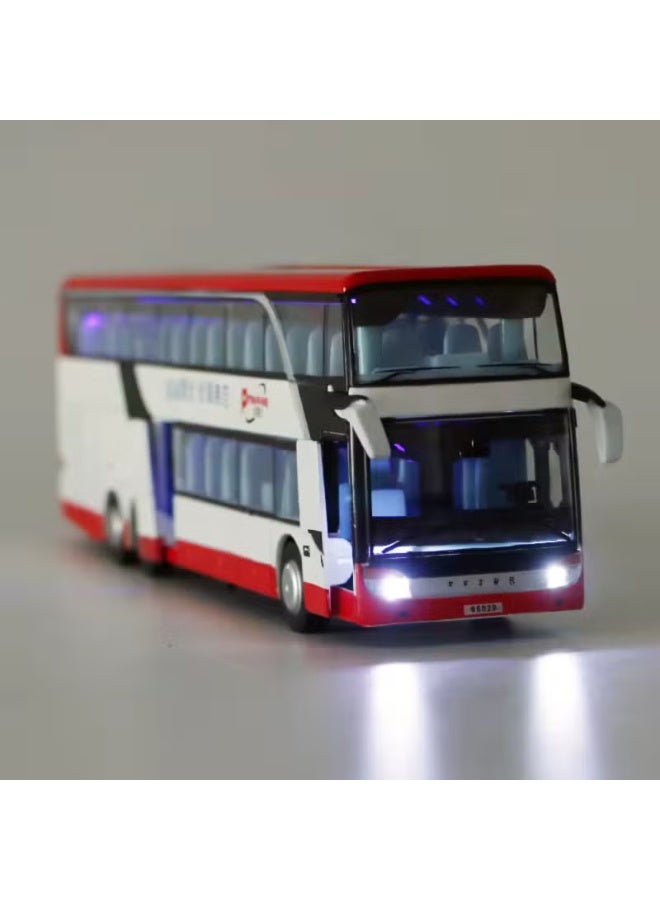 Pull-Back Bus Toy 24.5*5.5*7 Red & White: Realistic High-Imitation Details - Dual Flashing Lights Durable Alloy Construction for Children & Toy Collectors - Image 2