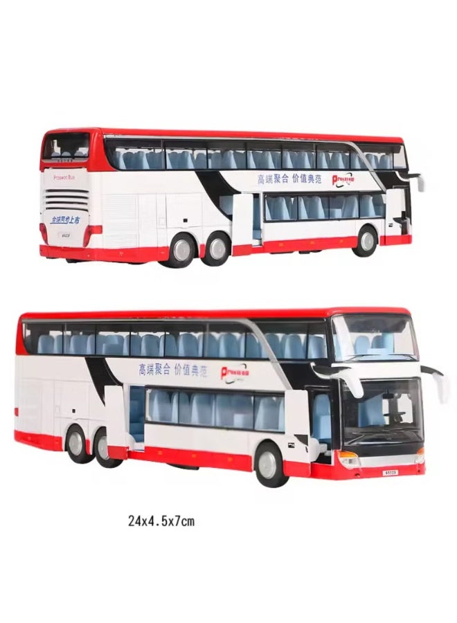 Pull-Back Bus Toy 24.5*5.5*7 Red & White: Realistic High-Imitation Details - Dual Flashing Lights Durable Alloy Construction for Children & Toy Collectors - Image 1