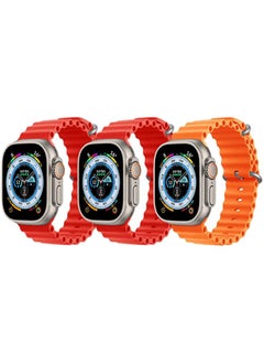 Silicone Ocean Band Strap for Apple Watch 38/40/41mm Red/Red/Orange Set of 3