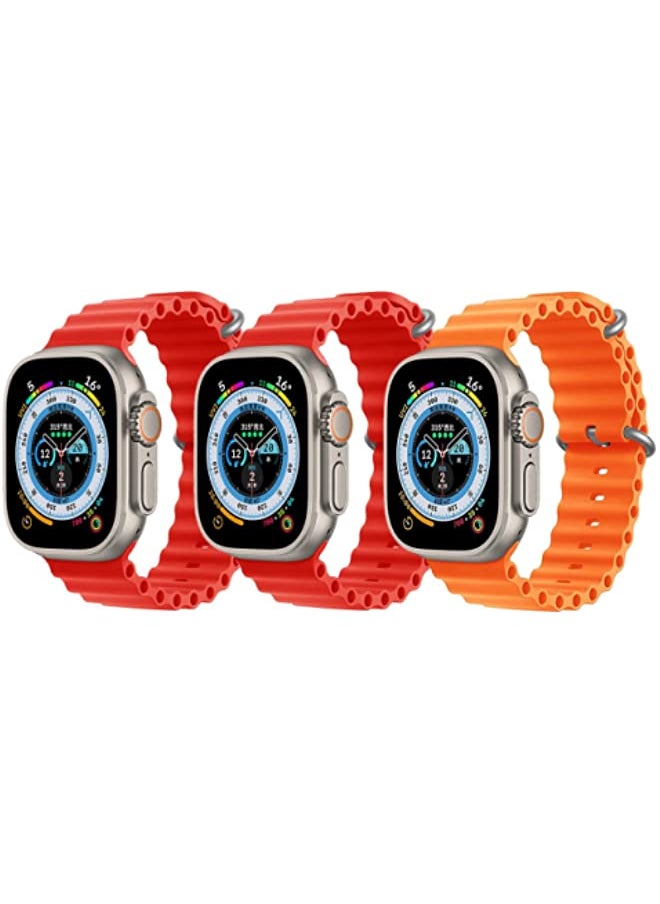 vesus - Silicone Ocean Band Strap for Apple Watch 38/40/41mm Red/Red/Orange Set of 3 - Image 1
