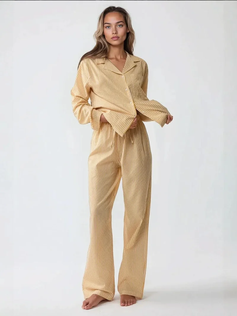 HICCUP Striped Cotton Pajama Set