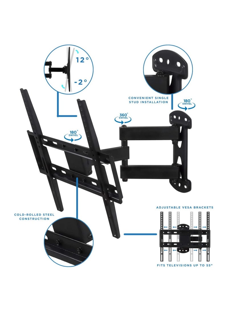 Full Motion TV Wall Mount Corner Bracket 400 x 400 Compatible Extending Arm Articulating Swivel Tilt Fits 32 37 40 42 47 50 Inch TVs 66 Capacity - Image 4
