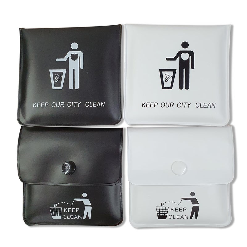 Jeuristic Ashtrays for Cigarettes Pocket Ashtray Pouch Pack of 4 Premium Fireproof PVC Smell Proof Cool Travel Ashtrays Portable Outdoor Butt Disposal Pouch Fancy Cute Ashtray Black and White