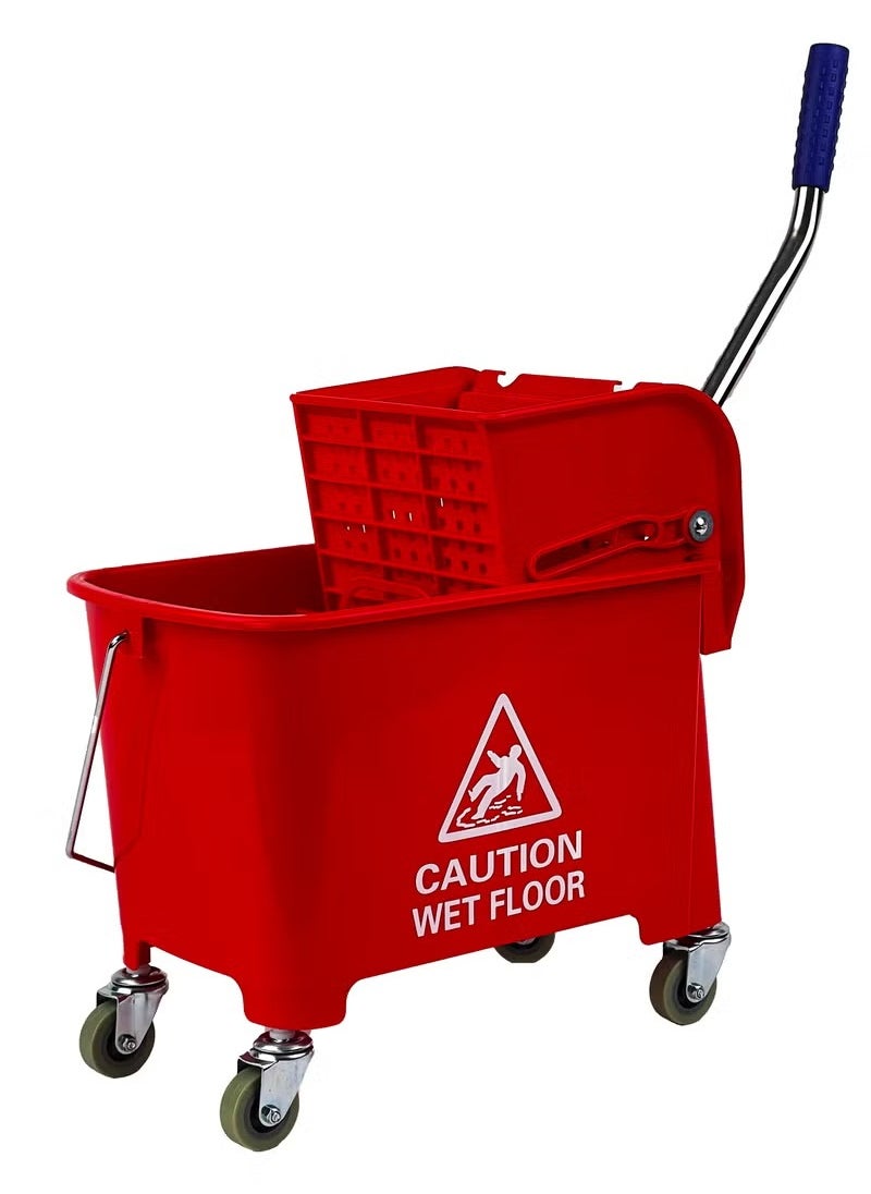 AKC AKC 20-Liter Mop Bucket with Wringer and 4-Wheel 360° Rotating Swivel Trolley, Double-Chambered Design, Heavy-Duty for Home, Office, Restaurants, Hotels, Halls, and Commercial Spaces- Red  - Image 1