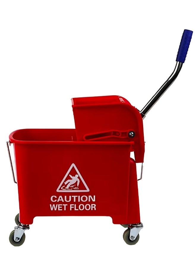 AKC - AKC 20-Liter Mop Bucket with Wringer and 4-Wheel 360° Rotating Swivel Trolley, Double-Chambered Design, Heavy-Duty for Home, Office, Restaurants, Hotels, Halls, and Commercial Spaces- Red - Image 1