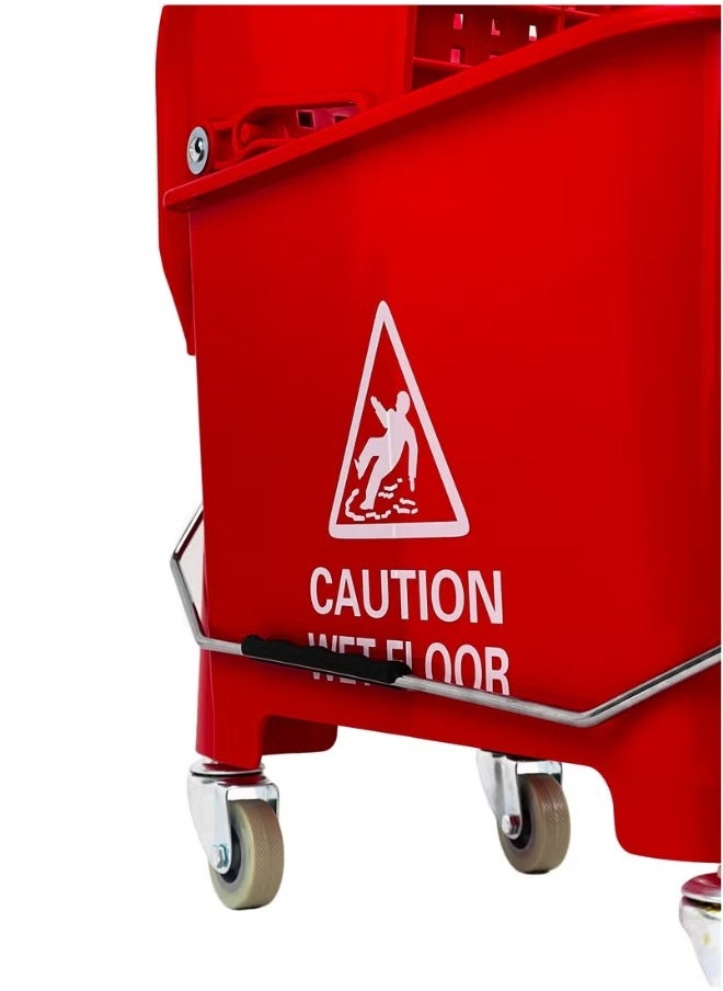 AKC AKC 20-Liter Mop Bucket with Wringer and 4-Wheel 360° Rotating Swivel Trolley, Double-Chambered Design, Heavy-Duty for Home, Office, Restaurants, Hotels, Halls, and Commercial Spaces- Red  - Image 4