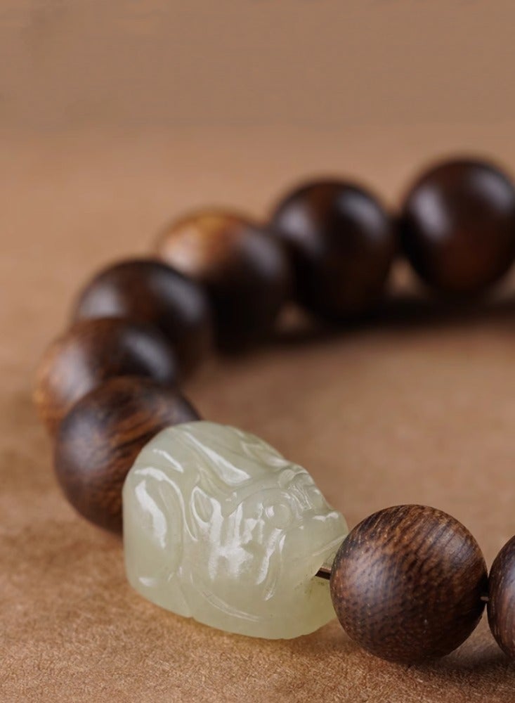 Chenxiang Hand String Sunk Water Level Men's Bracelet for Wealth Hotan Jade Brave Female Sandalwood 12mm Light Color - Image 4