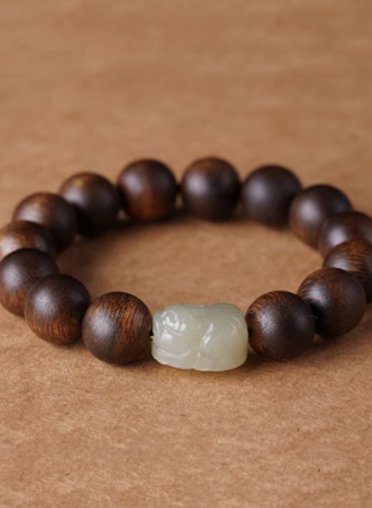 Chenxiang Hand String Sunk Water Level Men's Bracelet for Wealth Hotan Jade Brave Female Sandalwood 12mm Light Color - Image 1
