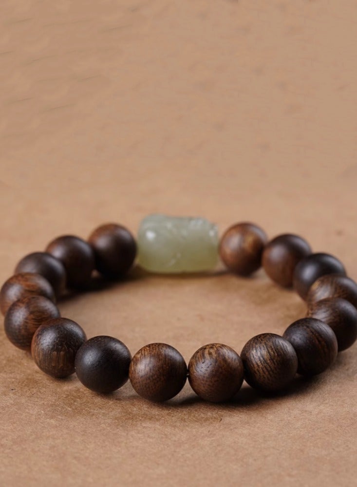 Chenxiang Hand String Sunk Water Level Men's Bracelet for Wealth Hotan Jade Brave Female Sandalwood 12mm Light Color - Image 3