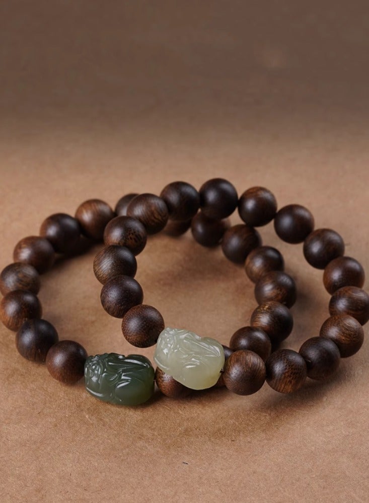 Chenxiang Hand String Sunk Water Level Men's Bracelet for Wealth Hotan Jade Brave Female Sandalwood 12mm Light Color - Image 2