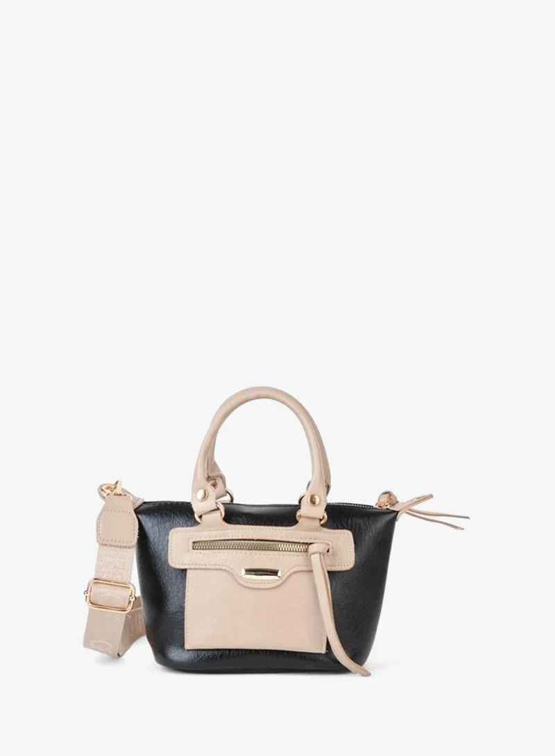 Women's Lupin Black‑Vizon Lined Column Strap Zipper Closure Hand, Arm and Shoulder Bag.
