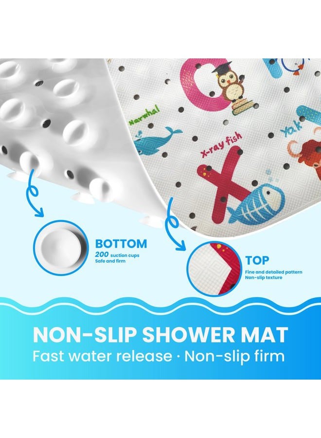 Linoows Baby Bath Tub Mat, Extra Large Non Slip Kids Cartoon Bathtub Shower Mats with Suction Cups & Drain Holes, Machine Washable for Bathroom, 40 x 16 Inch, Alphabet Animals Pattern - Image 3