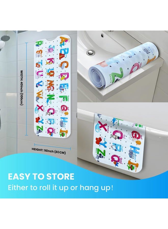 Linoows Baby Bath Tub Mat, Extra Large Non Slip Kids Cartoon Bathtub Shower Mats with Suction Cups & Drain Holes, Machine Washable for Bathroom, 40 x 16 Inch, Alphabet Animals Pattern - Image 4