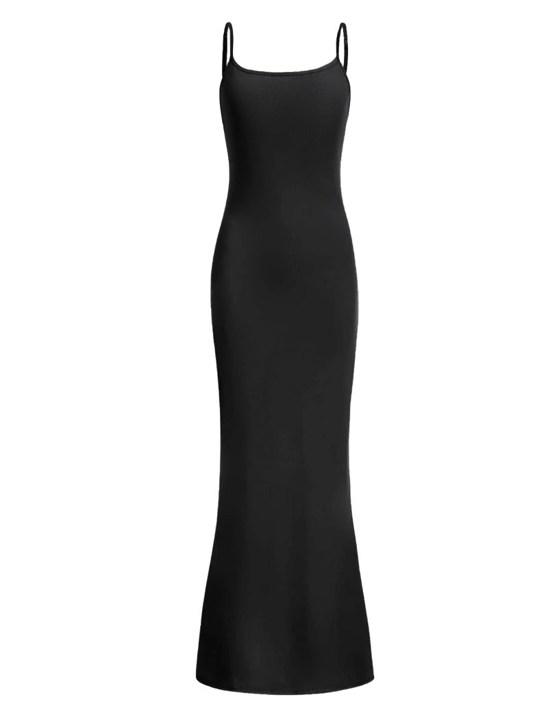 فستان ماكسي ضيق للفتيات من EXARUS بحمالات سباجيتي باللون الأسود للفتيات المراهقات 8 سنوات