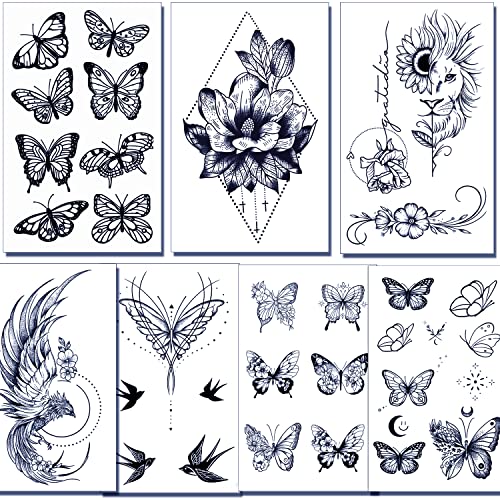 Tazimi Semi Permanent Temporary Tattoos for Women Girls - Large Long Lasting Temporary Butterfly Flower Lion Swallow Tattoos,Lasts 1-2 Weeks Waterproof Realistic Fake Tattoos - Image 2