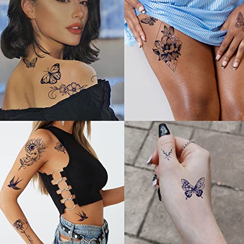 Tazimi Semi Permanent Temporary Tattoos for Women Girls - Large Long Lasting Temporary Butterfly Flower Lion Swallow Tattoos,Lasts 1-2 Weeks Waterproof Realistic Fake Tattoos - Image 3