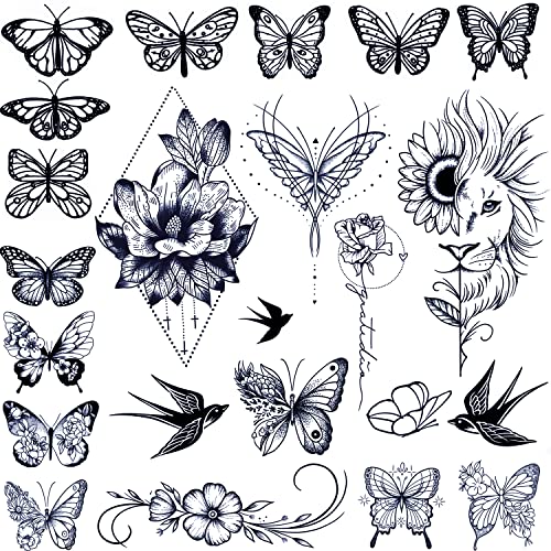 Tazimi Semi Permanent Temporary Tattoos for Women Girls - Large Long Lasting Temporary Butterfly Flower Lion Swallow Tattoos,Lasts 1-2 Weeks Waterproof Realistic Fake Tattoos - Image 1