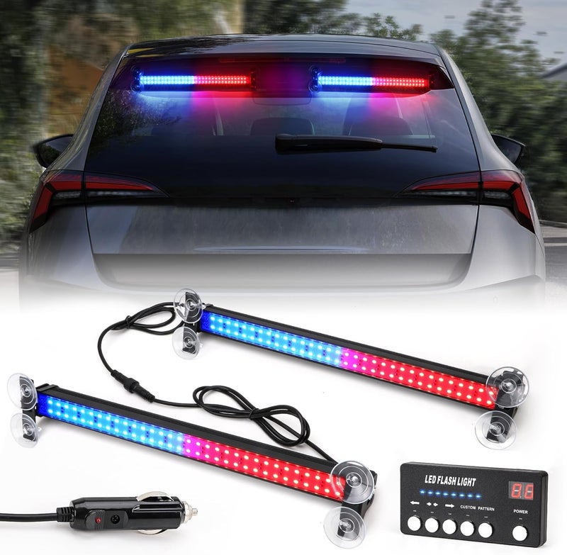 ROUTEKING شريط ضوء المرور LED ROUTEKING 2PCS 17 بوصة مع وحدة تحكم عرض رقمية، 29 وضع طوارئ ضوء وميض (أحمر/أزرق) - Image 1