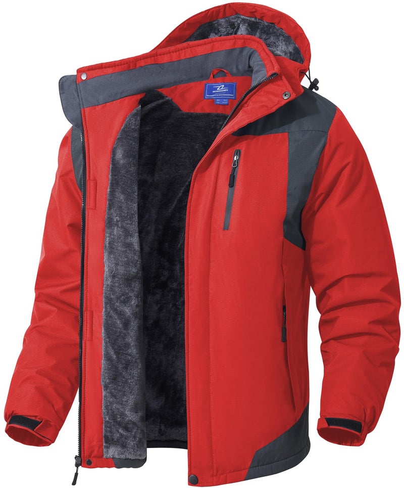 SPOSULEI Mens Skiing Jacket with Hoode Snowboarding Travel Rain Military Tactical Fleece Jacket Coat Parka Waterproof Winter Raincoats Red S - Image 1