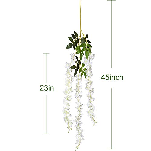 DearHouse 6 Pack 3.75 Feet/Piece Artificial Fake Wisteria Vine Ratta Hanging Garland Silk Flowers String Home Party Wedding Decor (6PCS-Large White Wisteria) - Image 4